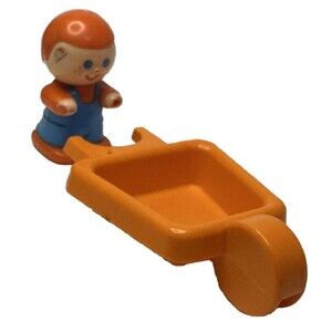 Vtg  1980 Gabriel 1.5" Boy Figure Orange & Wheelbarrow CBS, Inc. Hong Kong